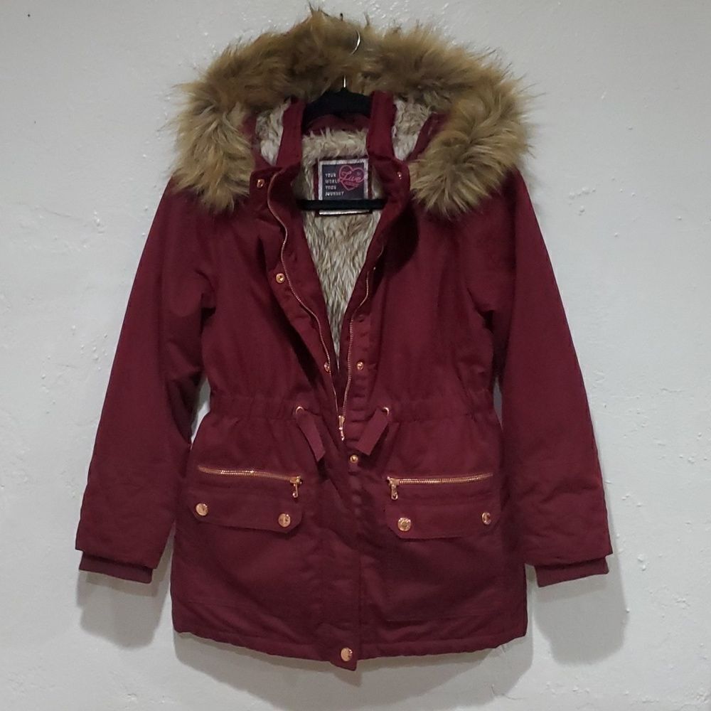 Justice Heavy Winter Coat in Bugundy with Rose Gold Hardware Size 12